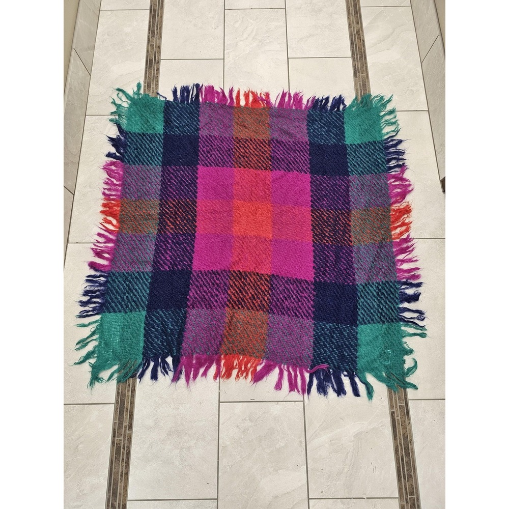 Vintage Avoca‎ Handweavers Wool Blanket Throw Ireland Plaid 54x56 Fringe